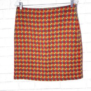 J McLaughlin Wool Tweed Houndstooth Skirt 8 Mini Bold Academia Statement Retro